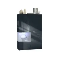 vitrine noir mat et brillant insertion béton  (l-h-p) : 91,5 - 136,5 - 37 cm + led blanc
