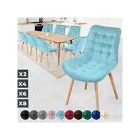 miadomodo® chaise de salle à manger en velours - lot de 8, pieds en bois hêtre, style rétro, turquoise - chaise scandinave pour salon, chambre, cuisine, bureau