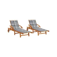 lot de 2 transats chaise longue bain de soleil lit de jardin terrasse meuble d'extérieur avec coussins bois d'acacia solide helloshop26 02_0012051