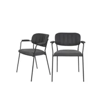 jolien - lot de 2 chaises avec accoudoirs et pieds noirs - couleur - gris foncé