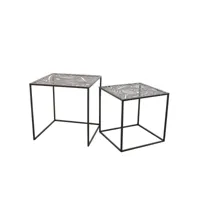 flora - lot de 2 tables gigognes métal noir motif feuille
