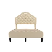 lit cabane enfant capitonné avec dossier lit fille en cuir pu lit simple 90x200 cm beige