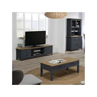 tina - pack meuble tv + table basse + buffet haut en bois  et bleu pétrole