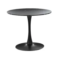 table à manger ronde d 90 cm effet marbre noir boca 312113