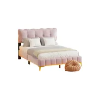 lit adulte lit capitonné lit double avec lumières led avec dossier velours lit 140 x 200 cm rose