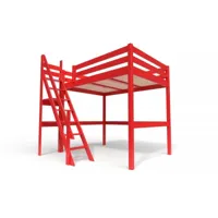 lit mezzanine bois avec escalier de meunier sylvia 140x200  rouge 1140-red