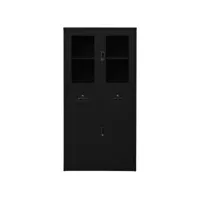 armoire de bureau noir 90x40x180 cm acier et verre trempé