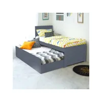giulia - lit gigogne avec rangement en bois gris 90 x 190 cm