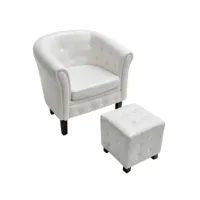 wesley - fauteuil lounge avec repose-pieds style chesterfield simili cuir blanc 60711