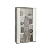 denys - vitrine 2 portes laqué blanc et effet bois taupe