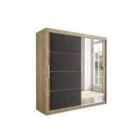 armoire de chambre tapila 2 sonoma/graphite 200 avec 2 portes coulissantes style contemporain penderie (tringle) avec étagères