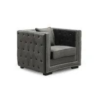 kuba - fauteuil capitonné chesterfield en velours gris