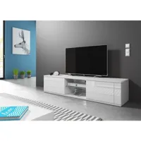 meuble banc tv - 140 cm - blanc mat / blanc brillant - style design hit