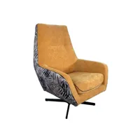 jungle - fauteuil bicolore tissu imprimé et velours ocre