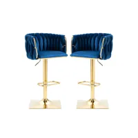 tabouret de bar pivotant en velours 2 chaise de bar réglable en hauteur avec repose - pieds et base bleu marine
