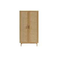 june - armoire 2 portes en bois et cannage h180cm - couleur - bois clair