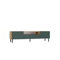 cami - meuble tv bas style glamour - 1 tiroir + 2 portes - l 160 cm - façades à lamelles - vert