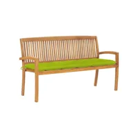banc de jardin meuble de patio d'extérieur terrasse empilable et coussin 159 cm bois de teck massif helloshop26 02_0011687