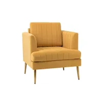 fauteuil salon en velours, fauteuil club moderne en velours avec coussin amovible et pieds en métal doré, canapé capitonné en velours, jaune