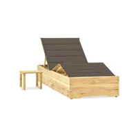 chaise longue de jardin avec table et coussin  bain de soleil transat pin imprégné meuble pro frco89598