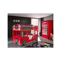 lit superposé 90x200 bus londonien sommier inclus et armoire 2 portes car beds - rouge