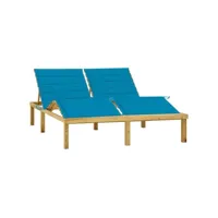 chaise longue double  bain de soleil transat et coussins bleu pin imprégné meuble pro frco98400