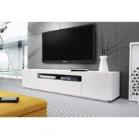meuble banc tv blanc laque  - 2m00