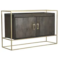 commode meuble de rangement en métal et bois de manguier coloris marron / doré - longueur 122 x hauteur 76 x profondeur 38 cm