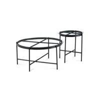 ebru - lot de 2 tables basses rondes en verre trempé et métal noir ebru-noi