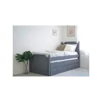 clemence - lit gigogne 90 x 190 cm avec tiroirs en bois gris