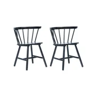 lot de 2 pcs chaises de salle à manger noir bois d'hévéa massif - noir - 52,5 x 56 x 74 cm