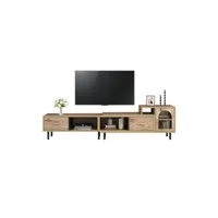 meuble tv extensible en imitation bois - 4 compartiments, 2 tiroirs, porte en verre moselota