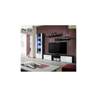 ensemble meuble tv mural galino a avec led - corps noir mat/ front blanc de haute brillance 23 zw ga