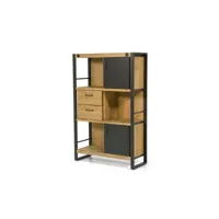 kiko bibliothèque en bois d'acacia et métal - 2 portes - 2 tiroirs - 3 caissons - style industriel - h140