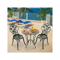 giantex ensemble table de bistrot table et 2 chaises pour jardin en fonte aluminium forme de rose style antique résistant aux intempéries pour terrassecour intérieurejardin