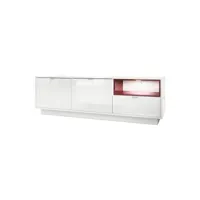 meuble tv 153 cm laqué blanc avec insertion bordeaux + led  (lxhxp) : 153 x 48 x 38