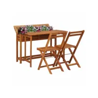 table de balcon avec 2 chaises de bistro bois d'acacia massif