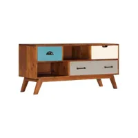 meuble tv avec 3 tiroirs  banc tv armoire de rangement 110x35x50 cm bois d'acacia solide meuble pro frco43420
