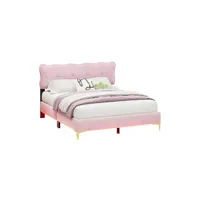 lit adulte lit capitonné tête de lit avec lumières led avec dossier velours lit 160 x 200 cm rose
