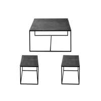 set de 3 tables gigognes noires 80x80x45 et 75x39x41 cm