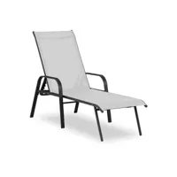 chaise longue de jardin transat de plage bain de soleil bronzage (armature en acier, dossier ajustable, capacité de charge : 160 kg, gris pâle) helloshop26 14_0007444
