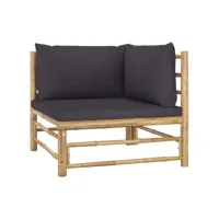 canapé d'angle de jardin  sofa banquette de jardin avec coussins gris foncé bambou meuble pro frco85178