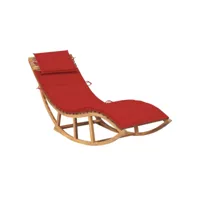 transat chaise longue bain de soleil lit de jardin terrasse meuble d'extérieur 180 cm à bascule avec coussin bois de teck solide helloshop26 02_0012949