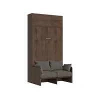 armoire lit 120x190 avec canapé et meuble haut bois noyer kanto-couleur microfibre 20