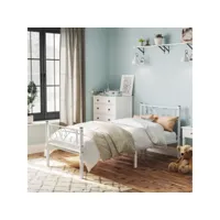 vasagle lit adulte 90 x 190 cm, cadre de lit en métal, pour adultes, enfants, blanc cadre de lit en métal, blanc