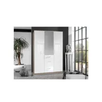 armoire cooper 3 portes 3 tiroirs largeur 135 laqué blanc - décor chêne 20100889496