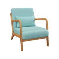 fauteuil lounge - 3 coussins inclus - assise profonde - accoudoirs - structure bois hévéa - aspect velours turquoise