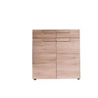 malea - meuble de chambre. commode avec 2 tiroirs en mélaminé de couleur chêne. l - h - p: 90 / 95 / 35 cm