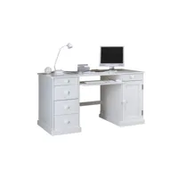 bureau informatique blanc 1 porte 5 tiroirs style anglais l 141 h 77 p 70 cm 40505