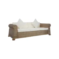 canapé fixe 3 places  canapé scandinave sofa avec coussins rotin naturel meuble pro frco51804